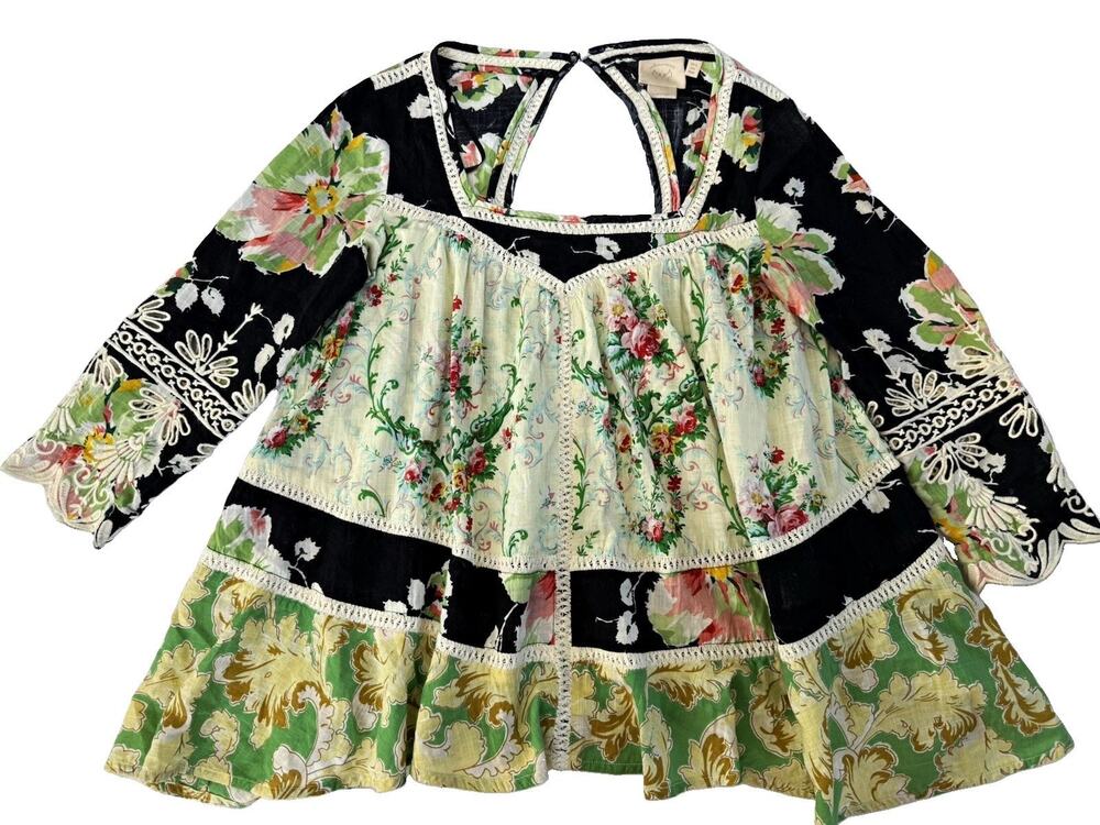 Vanessa Virginia Anthropologie Patchwork Embroidered Blouse Size 6